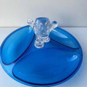 Vintage Blue tray Glimmer Man Divided Dish Relish 3-Part